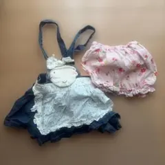 ミキハウス　デニムサロペットと花柄パンツセット