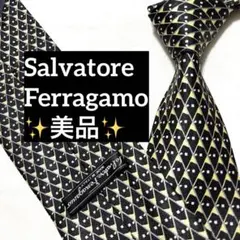 極美品Salvatore Ferragamo ネクタイ ストライプ光沢 ブラック - メルカリ
