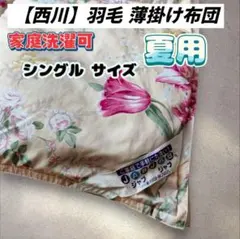 夏用【布団 西川】薄掛け布団　羽毛　家庭洗濯可　ジャブジャブ　肌掛け　夏掛けのサムネイル