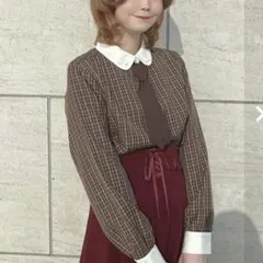 プチネクタイ付きクレリックチェックシャツ/F i.n.tのサムネイル