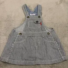 【美品】ミキハウス Mサイズ ジャンバースカート ストライプ　80-90cm