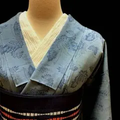 青色蝶々柄小紋着物