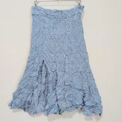 H&M 小花柄 ワッシャー加工 ロングスカート 青 レーヨン 春夏 36 S相当
