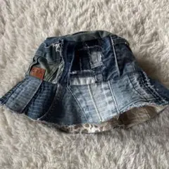 デニム パッチワーク　バケットハット クラッシュ 一点物