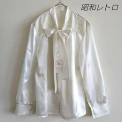 タグ付　昭和レトロ　光沢　リボンブラウス　白　レース　ビンテージ　日本製　13