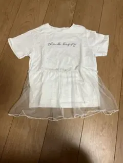 ホワイト チュール切り替え Tシャツ 130cm coca
