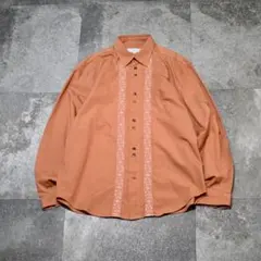 古着 オーバーサイズ 刺繍 デザインシャツ 長袖シャツ シャツ オレンジ
