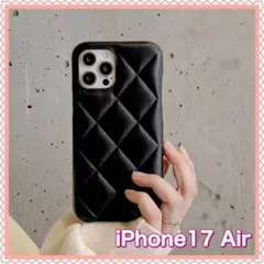 iPhone17 ケース　ブラック　キルト風　フェイクレザー　新品　人気　韓国