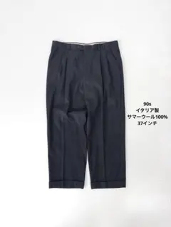90s イタリア製 2タック サマーウールワイドスラックス タックパンツ 古着