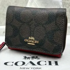 極美品 コーチ シグネチャー 三つ折り財布 コンパクトウォレット ミニ財布