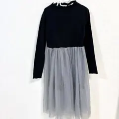 美品✨【120-130】黒 グレー チュールスカート ワンピース ブラック