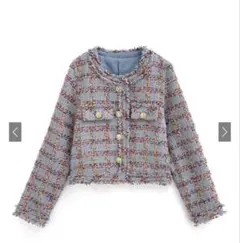 ノーカラー ツイードジャケット フリーサイズ