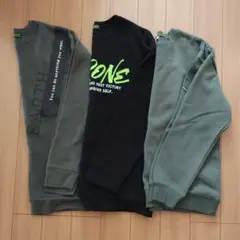 170　裏起毛トレーナー　3枚セット　黒、カーキ