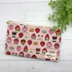 フラットポーチ♡ねこといちご　通帳　お薬手帳