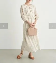 earth music&ecology シフォンワンピース フラワーベージュ