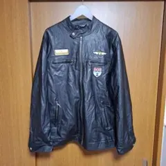フェイクレザージャケット　黒　ワッペン付き　L～L.Lサイズ相当　ポケット付き
