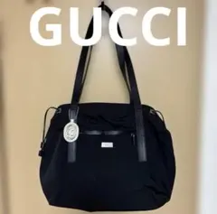 美品 GUCCI グッチ チャーム保存袋付きトートバッグ ブラック 大容量A4可