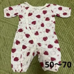 美品 CONOCO いちご柄 薄手 長袖 ロンパース 50～70