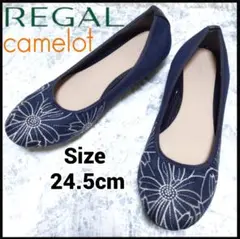 美品 REGAL camelot 花柄刺繍 デニム パンプス 紺 24.5cmのサムネイル