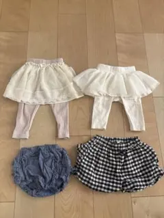 ボトムス4点セット（スカート付きレギンス、ショートパンツ）ベビー服まとめ売り