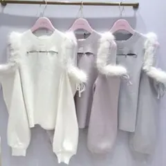 ファーショルダーニット ライトグレー