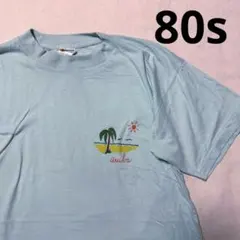 80s USA製 スーベニアTシャツ 左胸ワンポイント 太陽 シングルステッチ