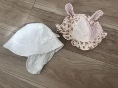 美品◆ベビー帽子2点セット（ホワイト・花柄）◆40cm・42cm