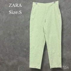 ♡ザラ ZARA【S】 ギンガムチェックパンツ テーパード カジュアル グリーン