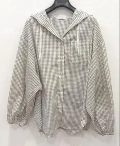 しまむらchocoさん　チェック柄フーディーシャツ　濃白　チェック　LLサイズ