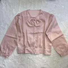 レトロ ヴィンテージ リボン 長袖ブラウス ピンク 古着