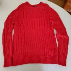 J.PRESS赤いリブ編みクルーネックニットセーター