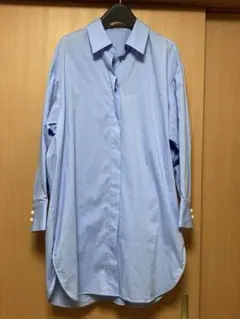 お値下げ　組曲　長袖　ロングシャツ ブルー　パール装飾