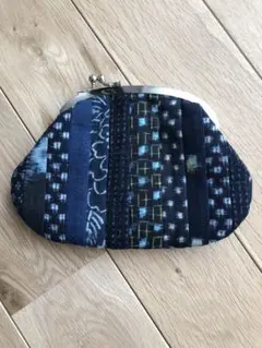がま口ポーチ　和風　青系