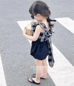 韓国子供服　セットアップ　チェック　ブラック　黒　ノースリーブ　韓国子ども服