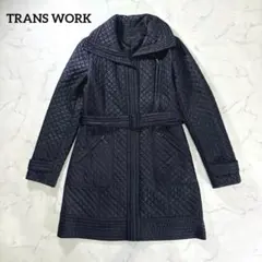 トランスワーク キルティングコート ネイビー 36 ベルト付 大人カジュアル