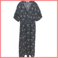 イーハイフンワールドギャラリー ドット柄 ロングワンピース Vネック フレア F