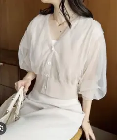 NICE CLAUP チュール重ねサマーニットカーディガン