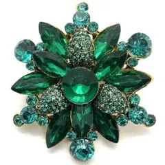 花モチーフ ラインストーン ブローチ グリーン ヴィンテージ風 アンティーク調