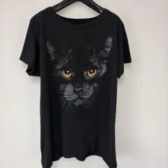 黒猫 ビッグプリント Tシャツ 2X ブラック アニマルT