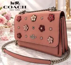 COACH コーチ ショルダーバッグ フラワー 花柄 チェーン ピンク レザー