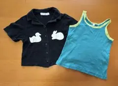 黒いボタン付きシャツと青いタンクトップセット サイズ120cm