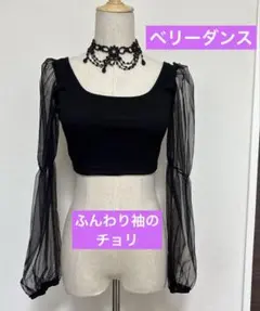 ベリーダンス衣装　チョリ　ブラック クロップドトップス 透け袖