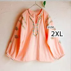 チュニック 2XL　花刺繍デザイン　ゆったりサイズ　カジュアル　体型カバー　快適