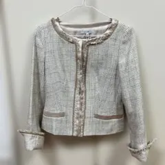 【美品】インディヴィヴァイ　ツイードノーカラージャケット