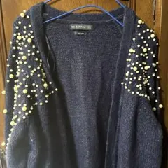 未使用 ZARA パール 装飾 ニット ロングカーディガン ビジュー