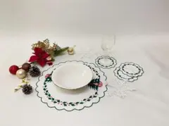 プレートマット＆コースターセット（3枚組）　クリスマスツリー　クリスマスホーリー