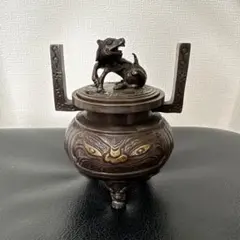 獅子摘み 三足香炉 金属製 仏具 茶道具