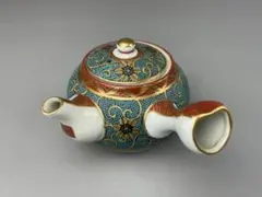 九谷焼 良山造 青粒 鉄仙金彩唐草急須 茶器 煎茶碗 煎茶器 茶道具 時代物