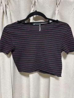 ZARA ボーダー クロップド丈 Tシャツ Sのサムネイル