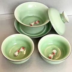 ユ*コ様 中国茶器 蓋碗 飲杯 受け皿 金魚